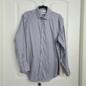 Calvin Klein Dress Shirt Men's Light Grey Slim Fit L Wrinkle Free Wicking Cotton
